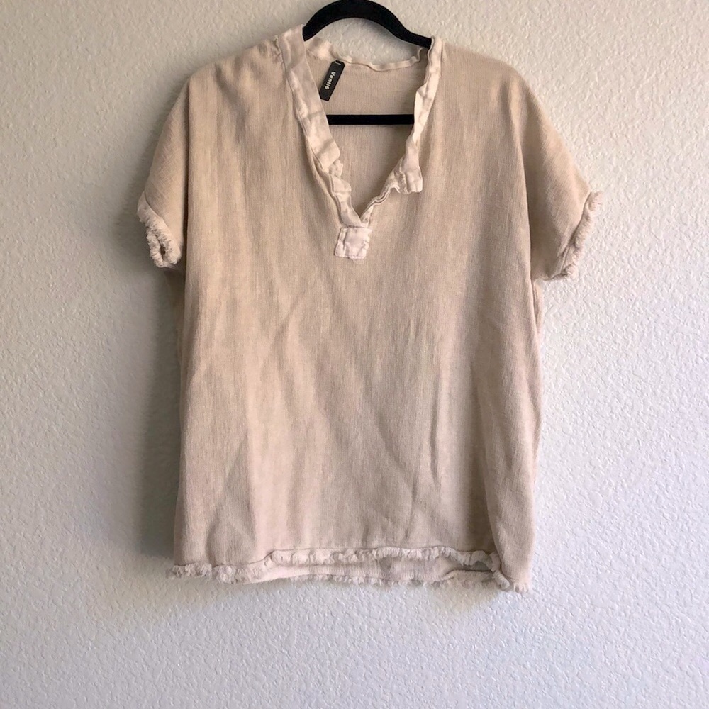 Venti6 cream ivory lounge boho linen and cotton top